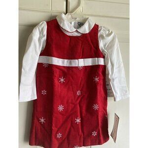 Hartstrings Dress Red Corduroy Jumper Sz 12 Month Winter Christmas Snowflake Top